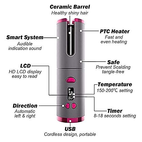 Cordless Auto Hair Curler – Smart Sensor, USB Rechargeable, Tourmaline Ceramic