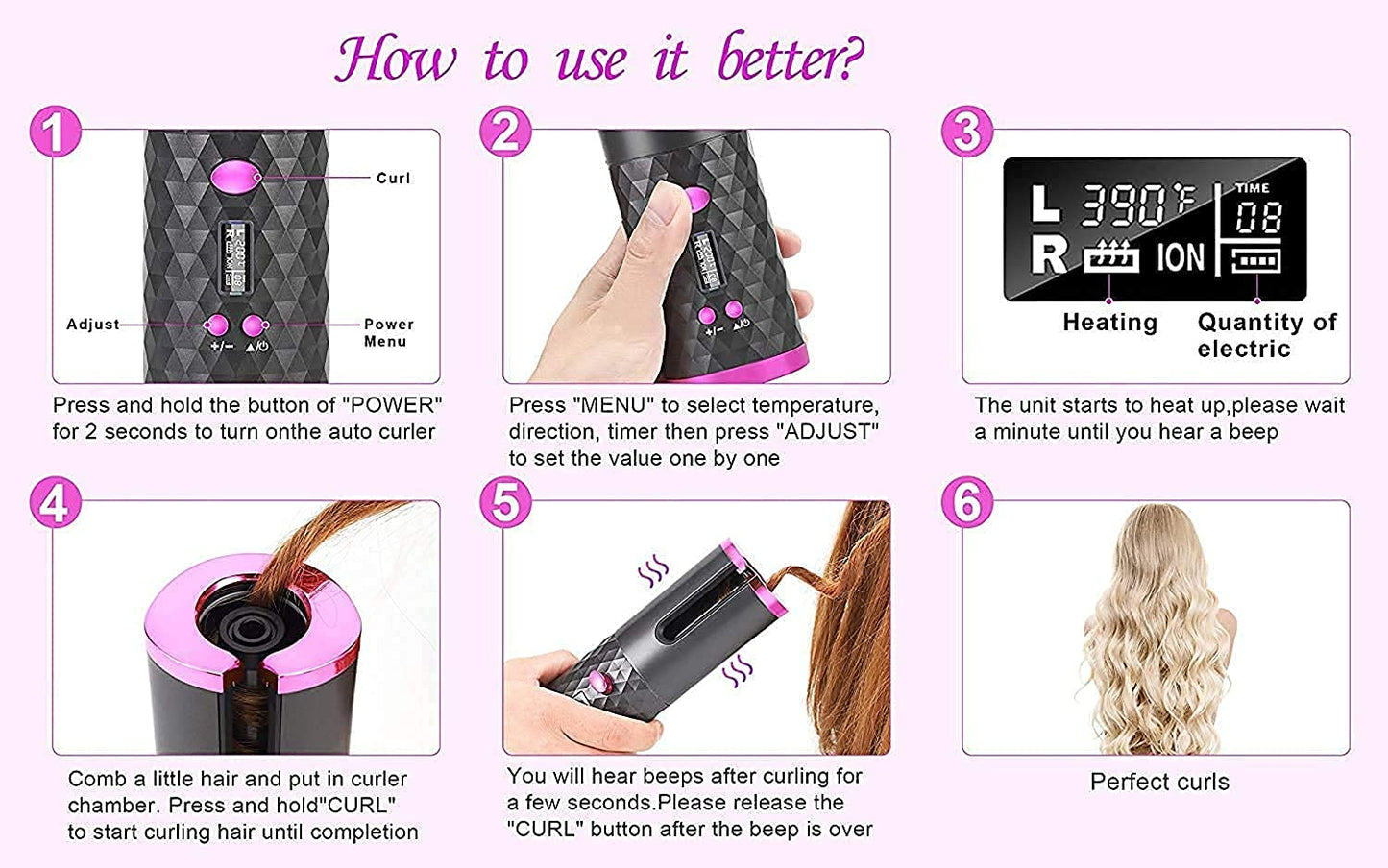 Cordless Auto Hair Curler – Smart Sensor, USB Rechargeable, Tourmaline Ceramic